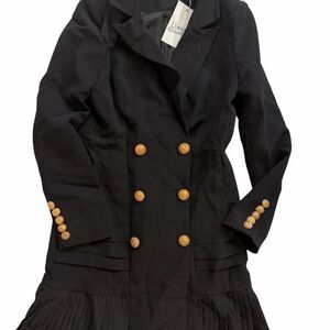 Donna Richardson black blazer dress with pleated skirt detail